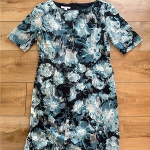 London Times Blue and Black Floral Long Sleeve Dress